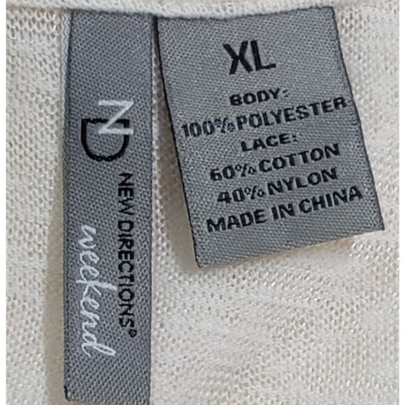 New Directions Cream Beige Lace Overlay Slub Knit Hoodie Top XL Lightweight Soft - Picture 4 of 5